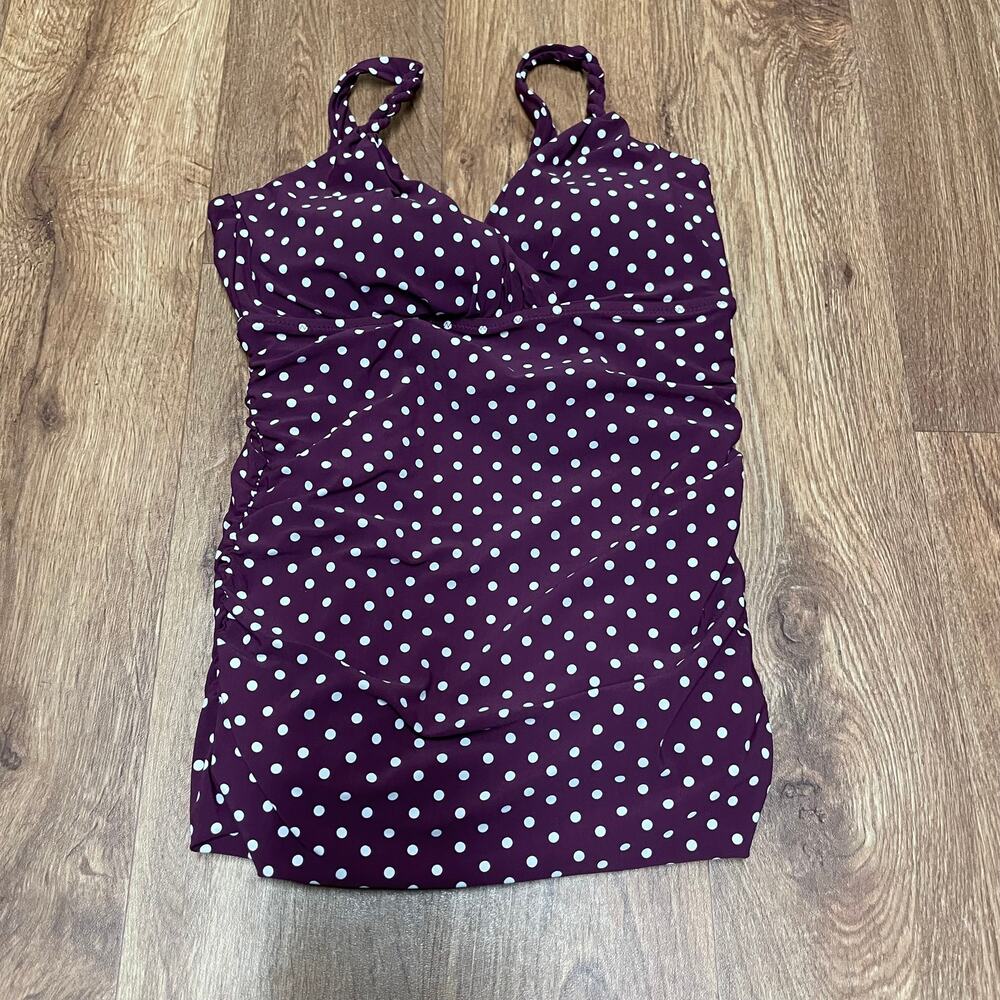 Lands End Womens Purple White Polka Dot Tankini Swim Top Size 2 XS Modest